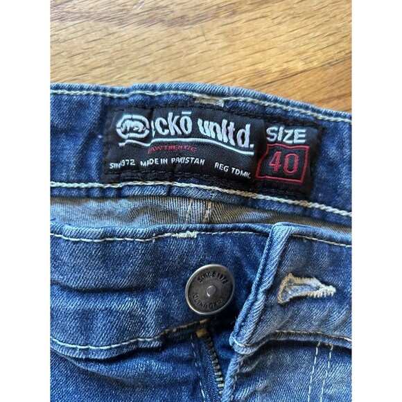 Ecko Unltd Stretchy Athletic Men Size 40 (Measure 40x34) Dark Denim Faded Jeans - Picture 3 of 9